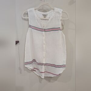 Lucky Brand White Sleeveless Button-Down Shirt with Red and Blue Stripes